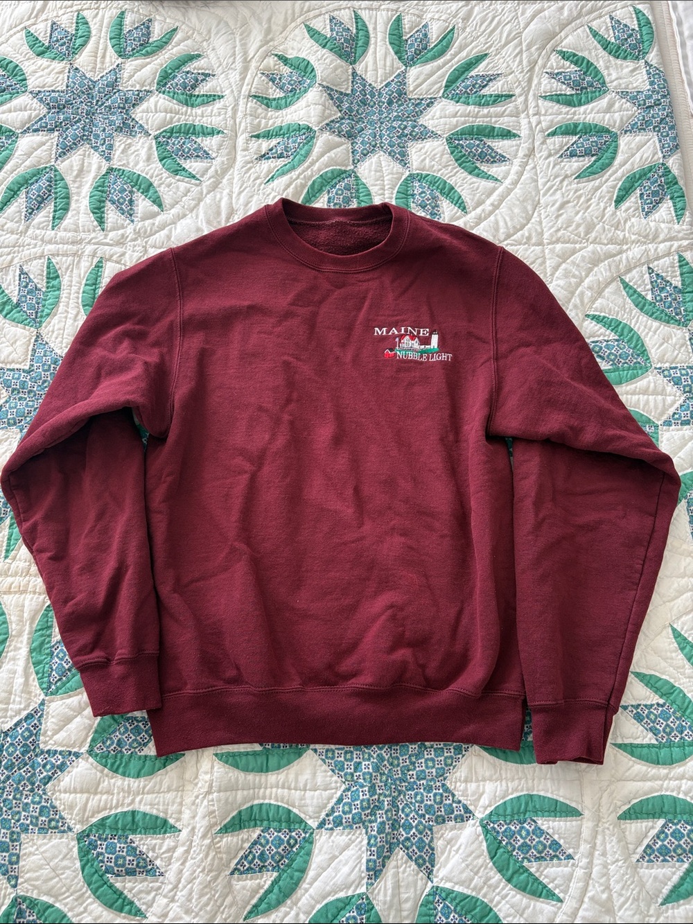 Maine Nubble Light Embroidered Crewneck Sweatshirt - Maroon